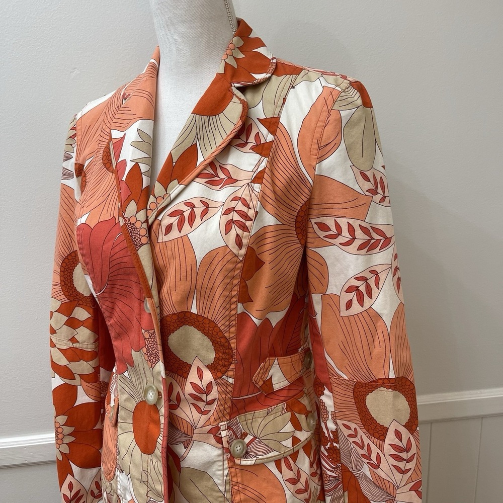 Ann Taylor LOFT Y2K Floral Blazer Jacket Coral Orange Red Size 8